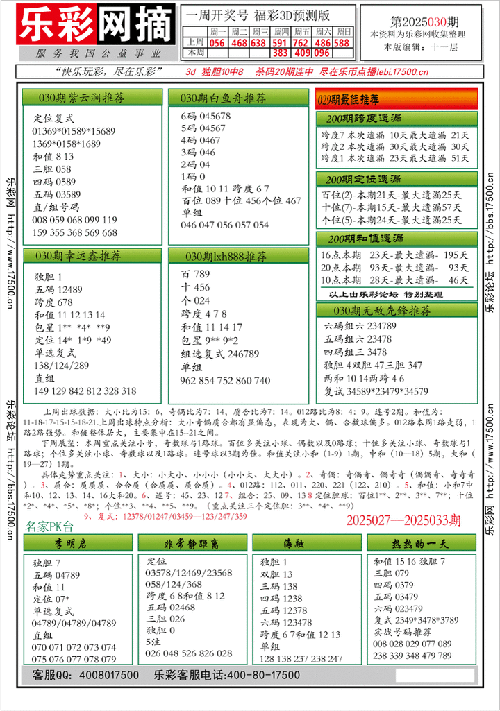 福彩3D第2025030期★字谜总汇★预测★解太湖
