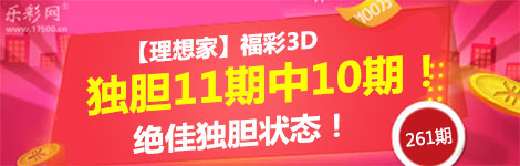 【理想家】261期3d独胆2连中（11中10）！大爆发！